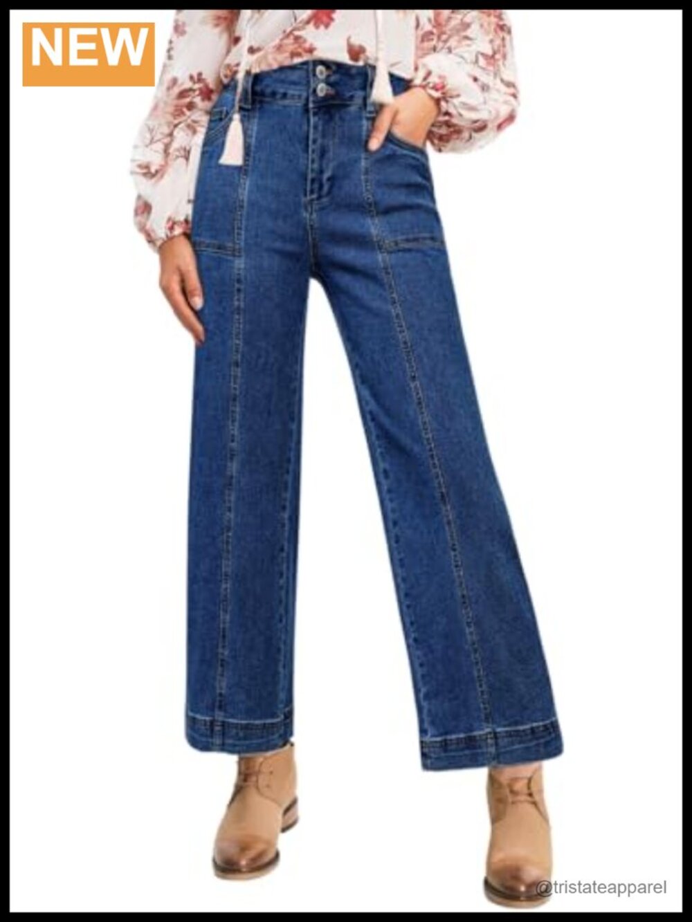 High Waisted Wide Leg Cropped Straight Leg Denim Jeans